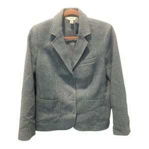 L.L. Bean Blue Herringbone Wool Silk Blend Blazer Size Medium